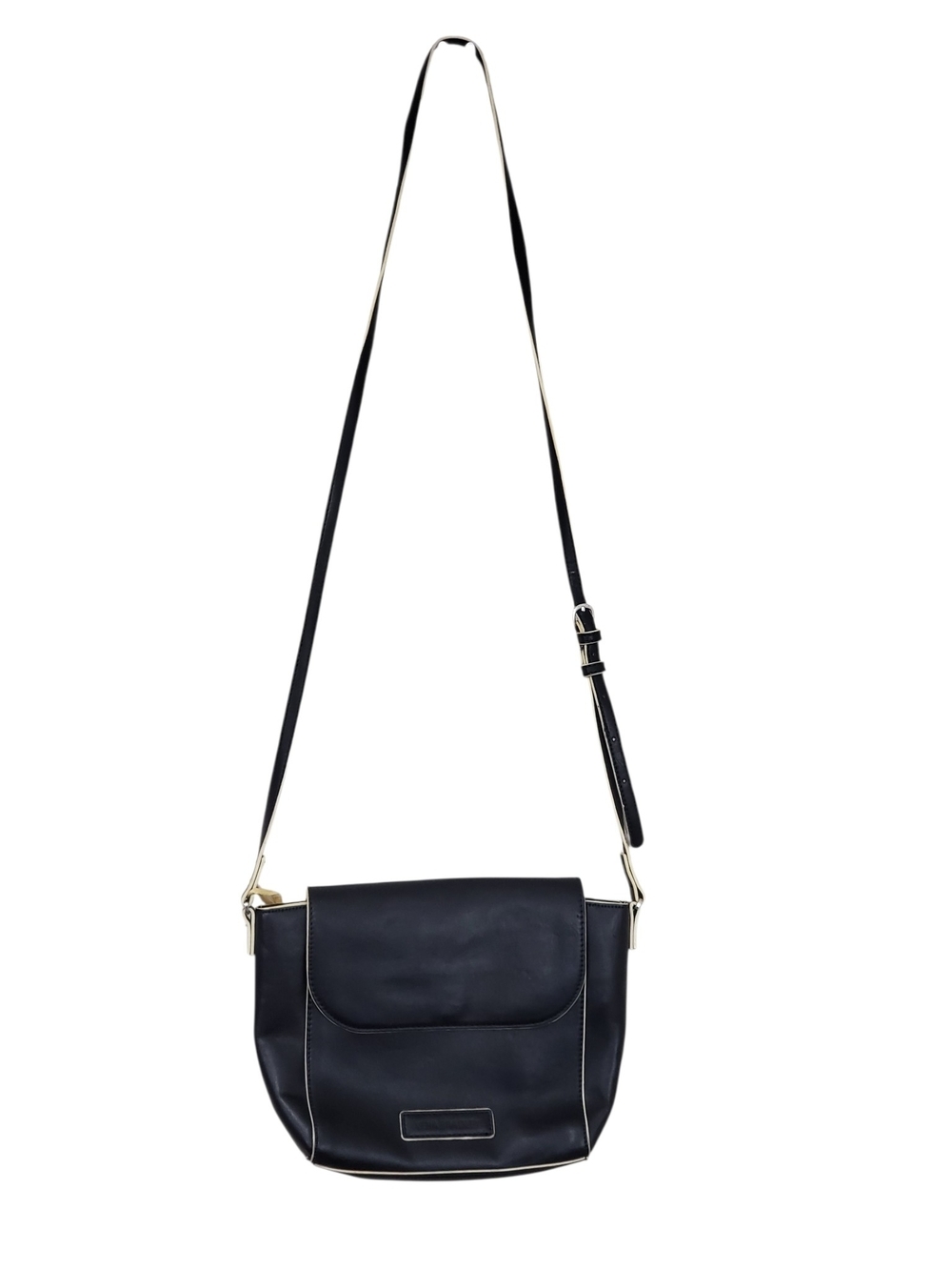 Vera Bradley Preppy Faux Leather Crossbody Bag – Black with Cream Piping